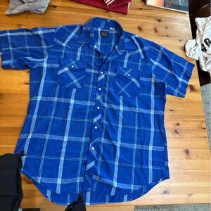 Rock Creek Ranch Vintage Blue Plaid Button-Up Shirt - Regular fit 17 1/2 neck